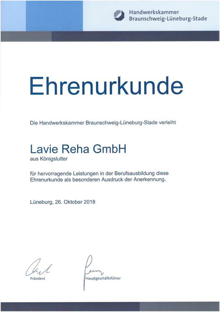 Ehrenurkunde Handwerkskammer