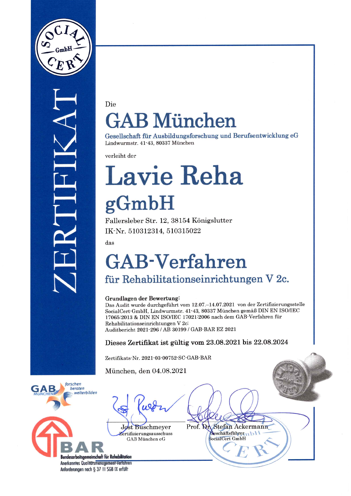 Zertifikat GAB